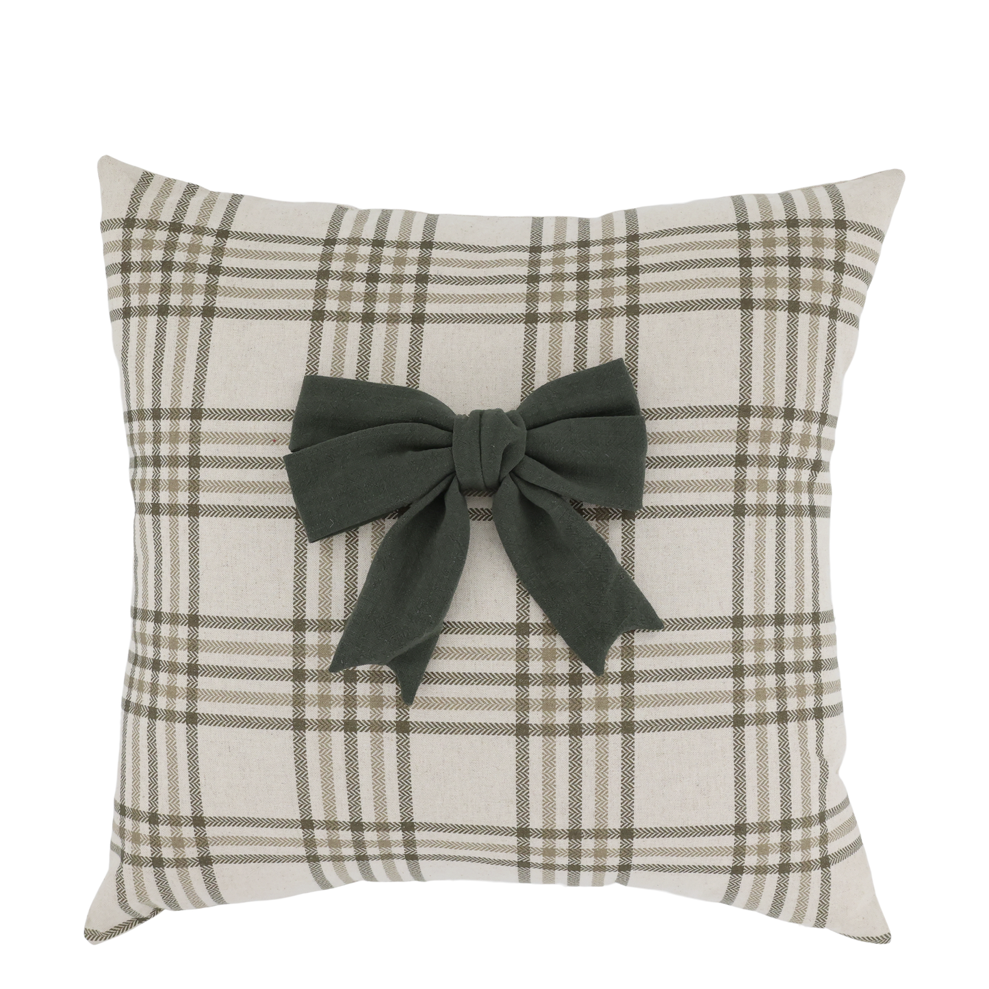Green Checked Cushion Cover with Bow