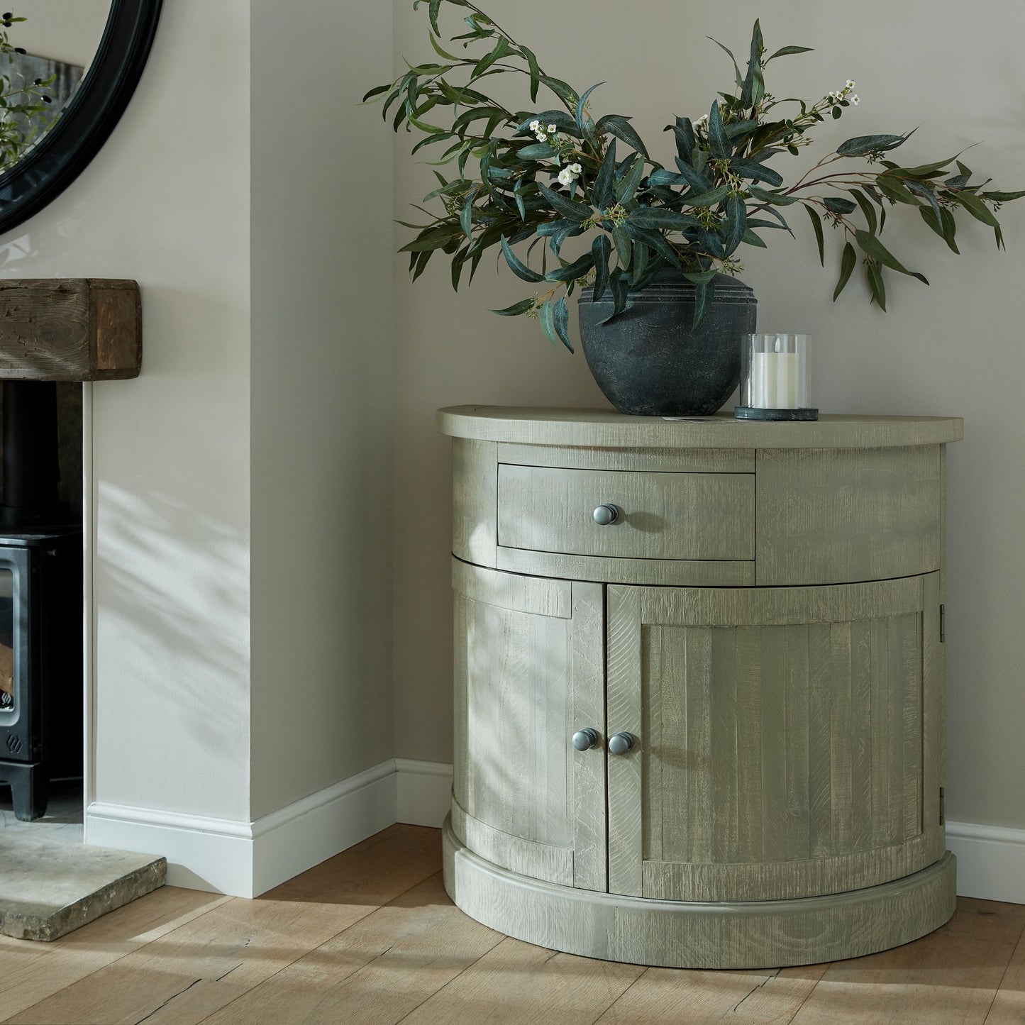 Whitewash Collection Half Moon 2 Door Cupboard With Drawer