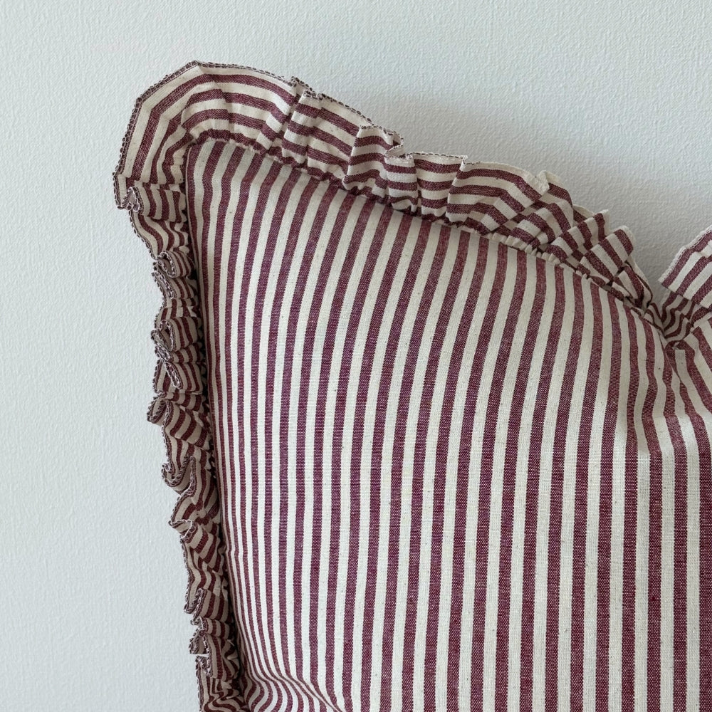 Burgundy stripe Ruffle Edge Cushion Cover