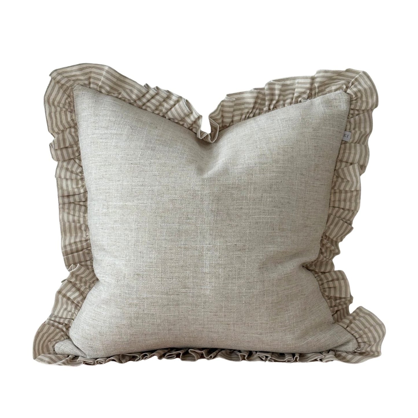 Beige Stripe Ruffle Edge Cushion Cover