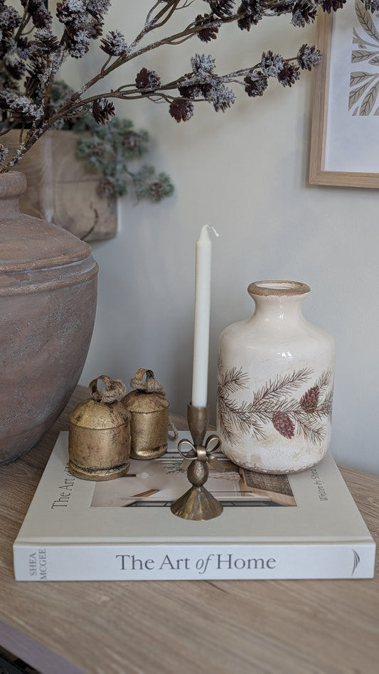 Antique Brass Bow Candlestick with Candles