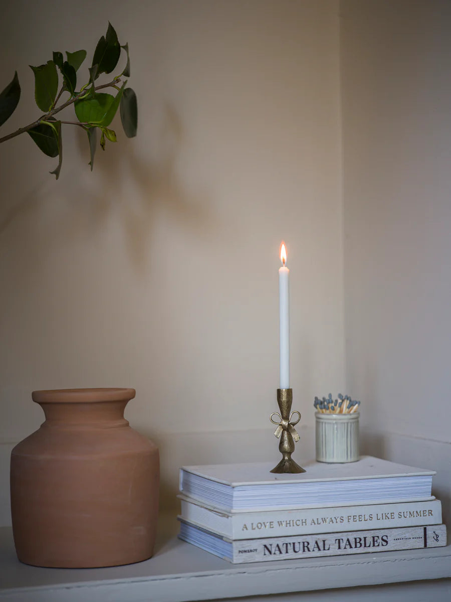 Antique Brass Bow Candlestick with Candles