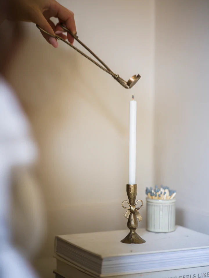 Antique Brass Bow Candlestick with Candles
