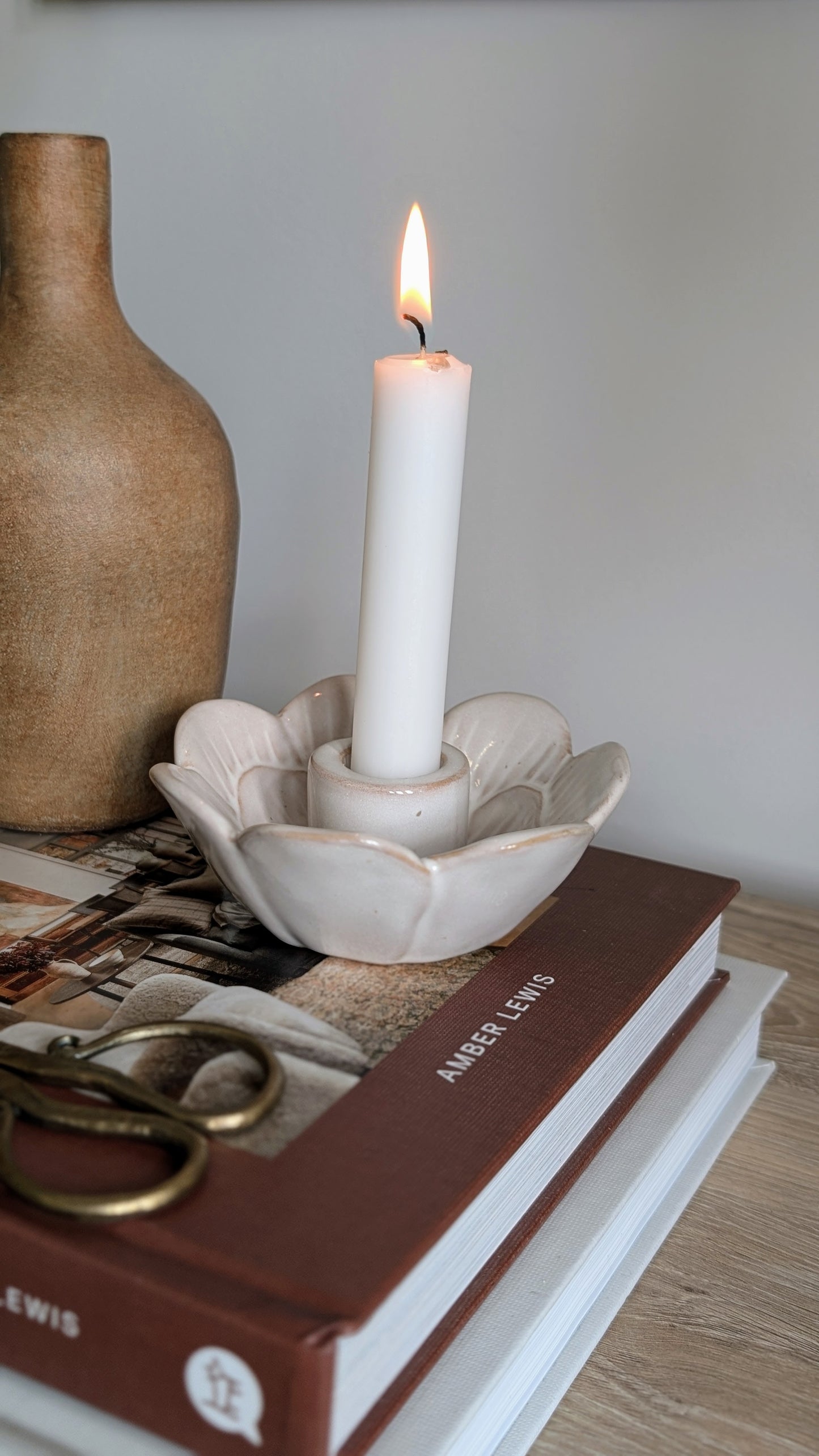 Cream Floral Candle Holder