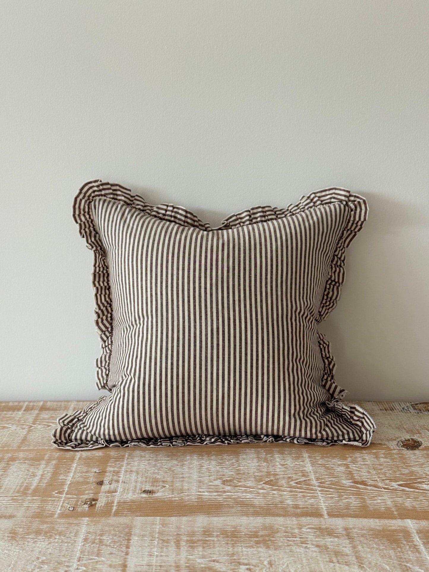 Brown Striped Ruffle Edged Cushion Cover