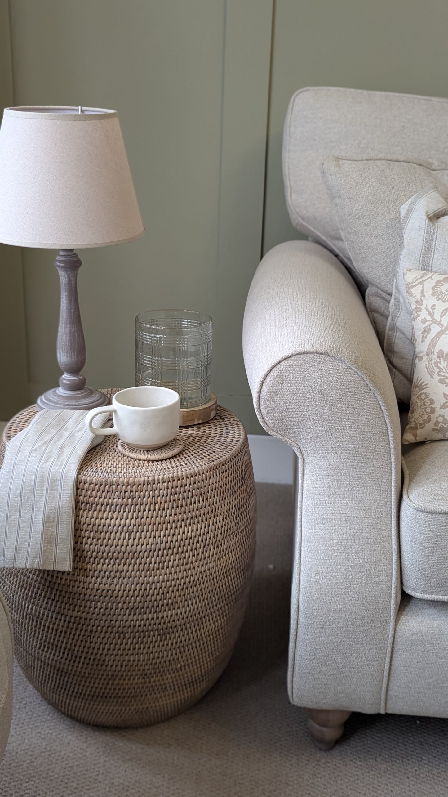 Whitewash Rattan Drum Stool