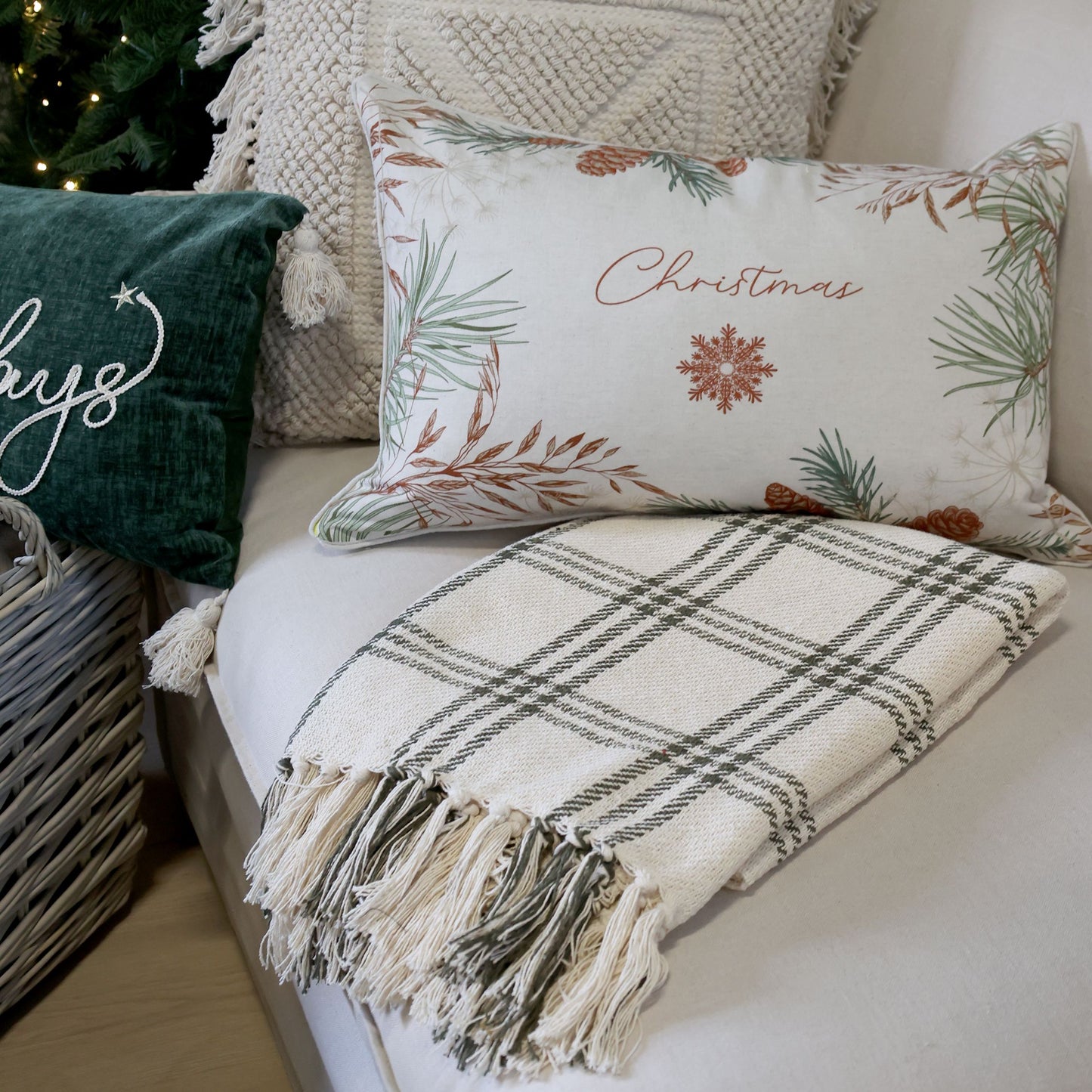 Olive Checked Throw