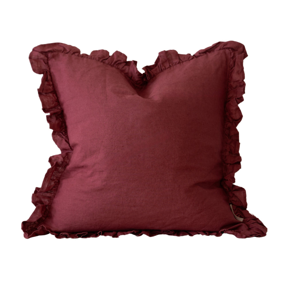 Claret Ruffle Cushion Cover