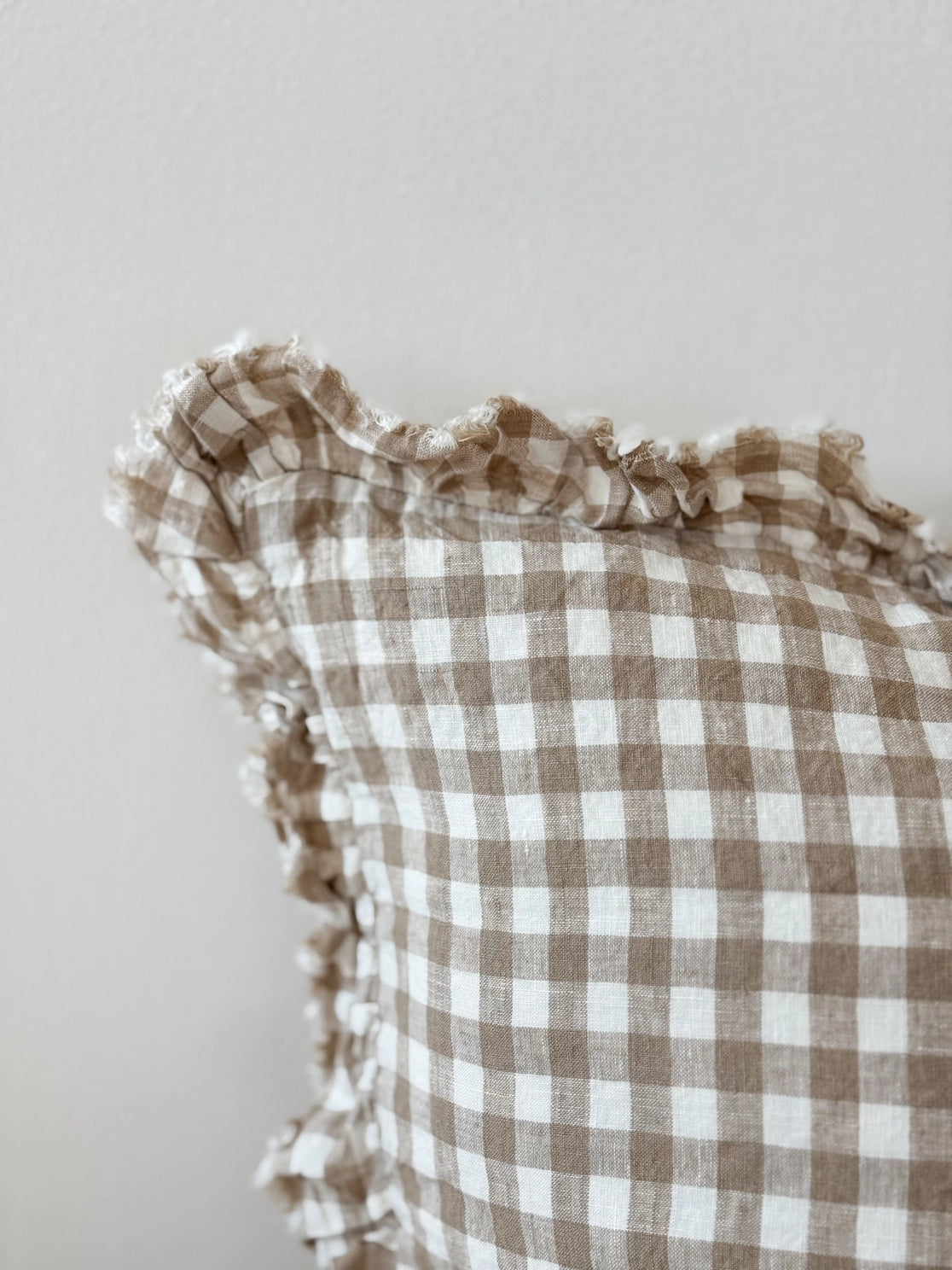 Brown Gingham Ruffle Edged Cushion Cover