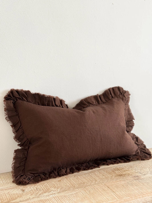 Dark Brown Ruffle Edged Cushion Cover