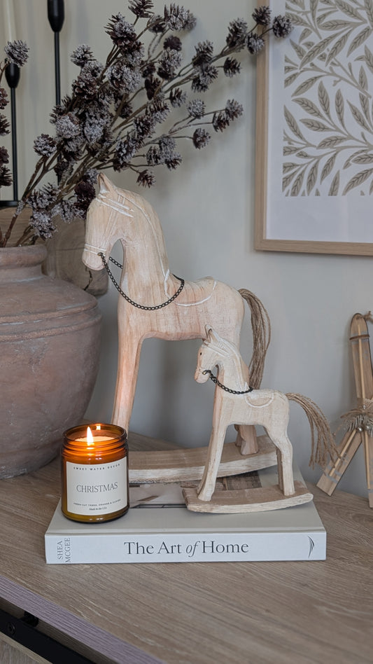 Whitewashed Wooden Rocking Horse