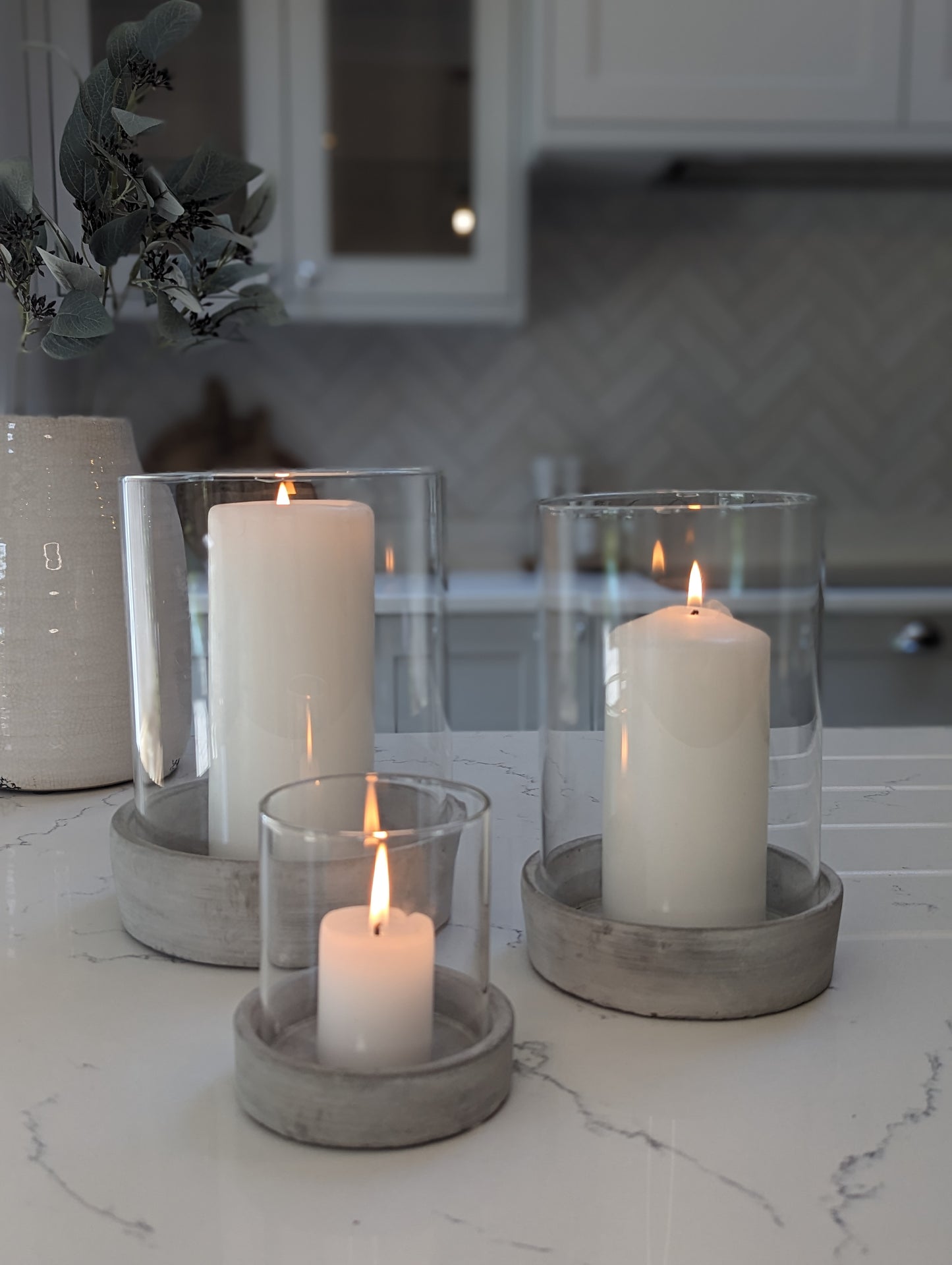 Set of 3 Concrete Hurricane Lanterns