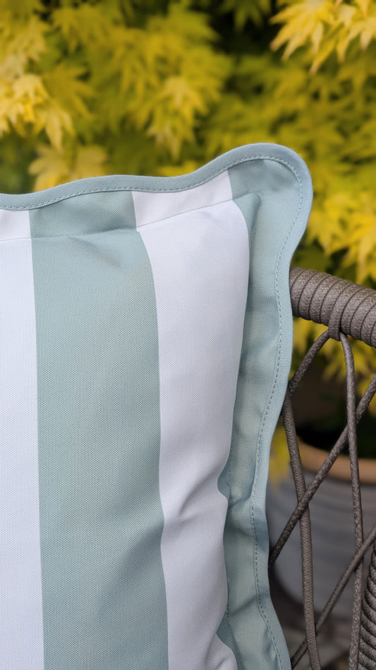 Outdoor Sage Stripe Scalloped Edge Cushion
