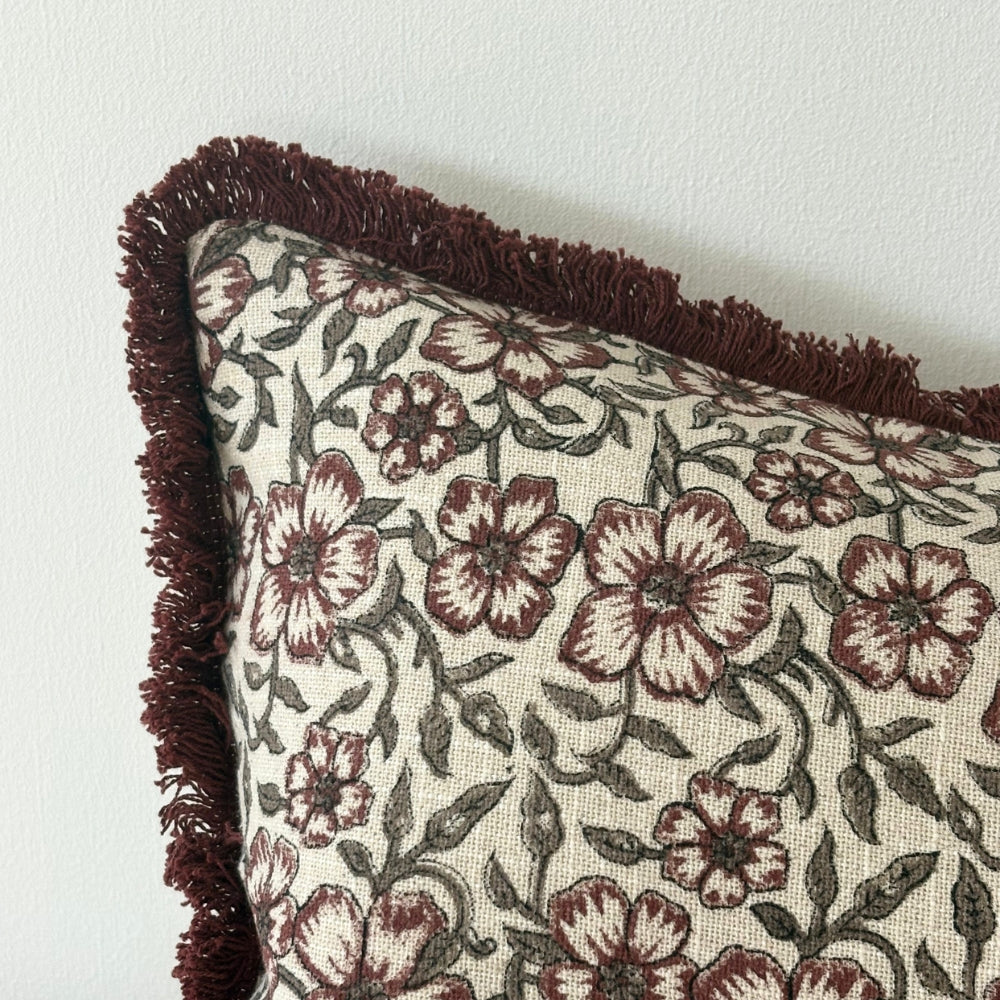 Burgundy Floral Print Cushion Cover