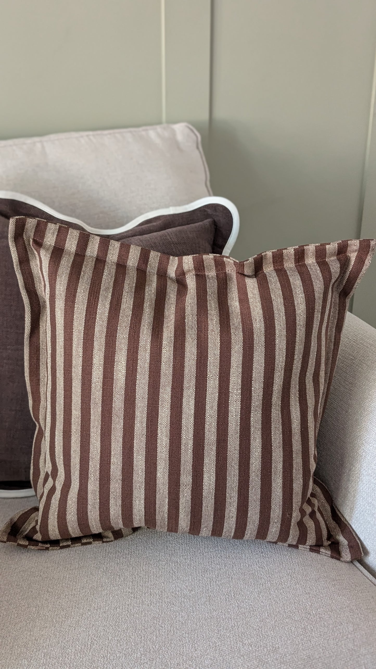 Brown Striped Flanged Cushion Cover