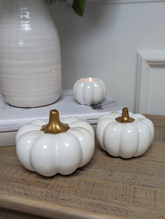 White and Gold Ceramic Pumpkins