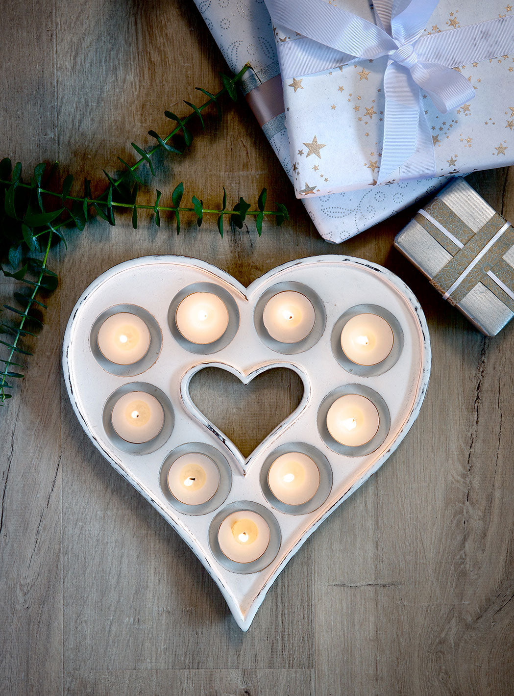 Grey Multi Heart Tealight Holder