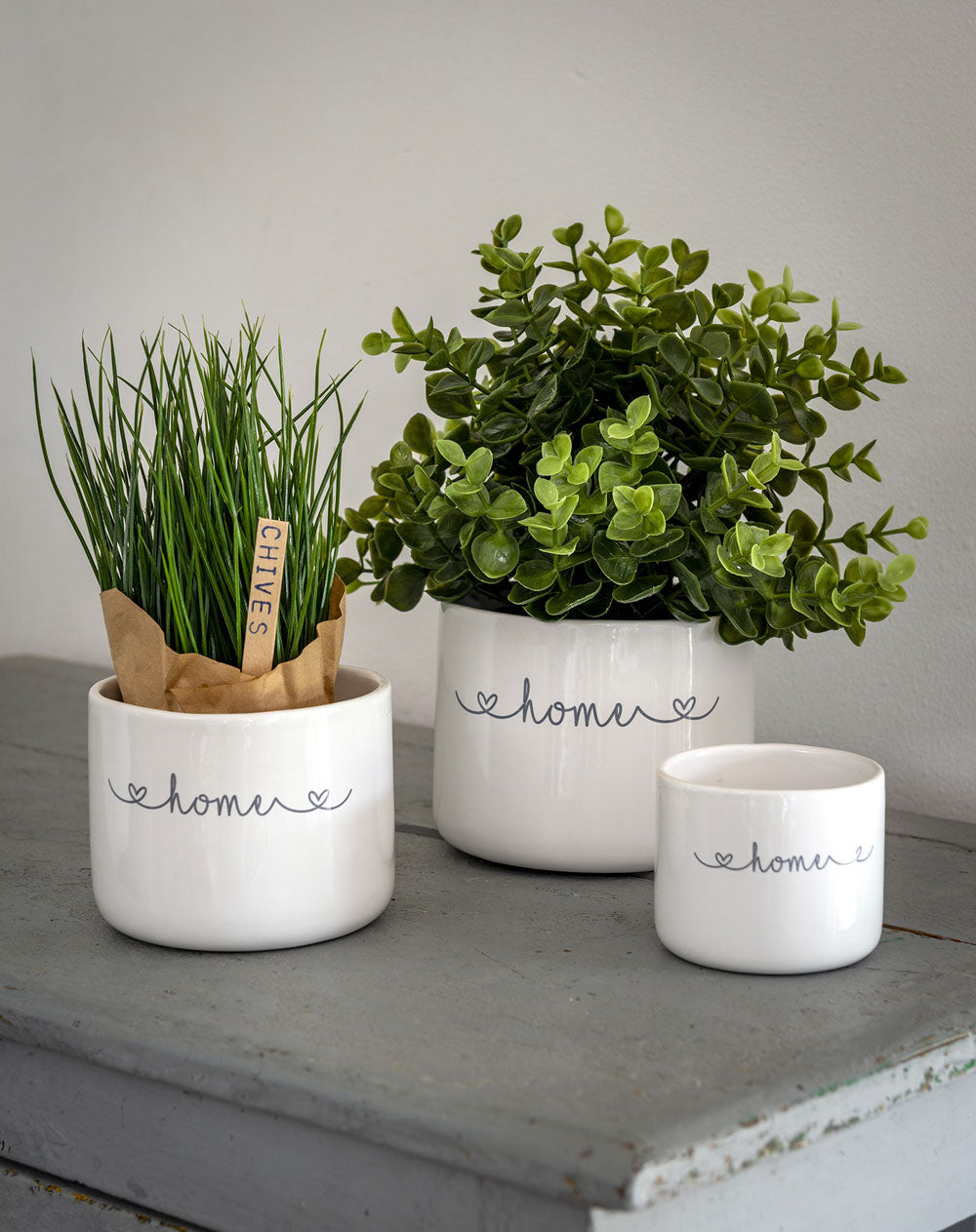 Set of 3 Ceramic 'Home' Pots