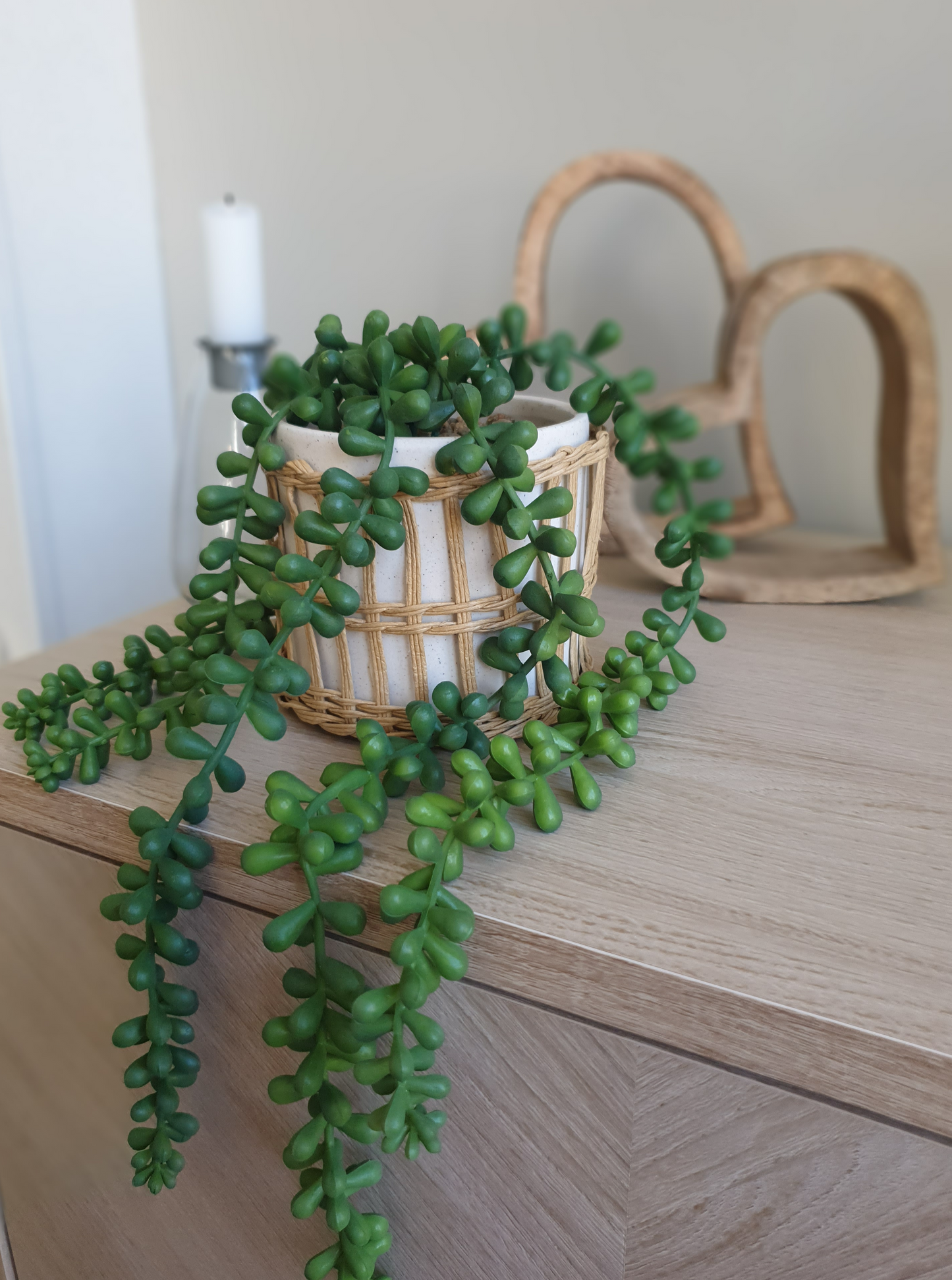 Speckled White and Woven Planter
