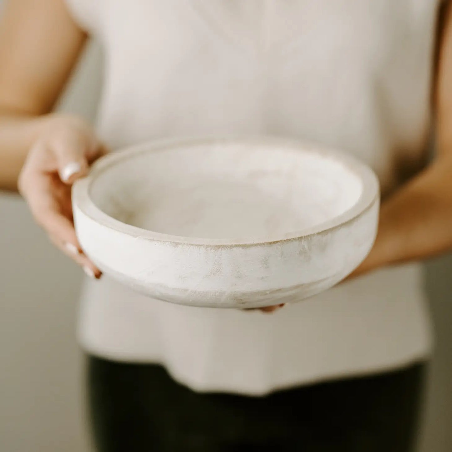 Whitewash Wooden Bowl