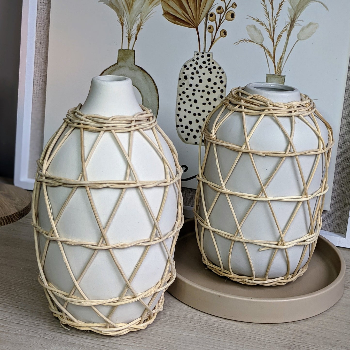 Rattan Wrapped Vases