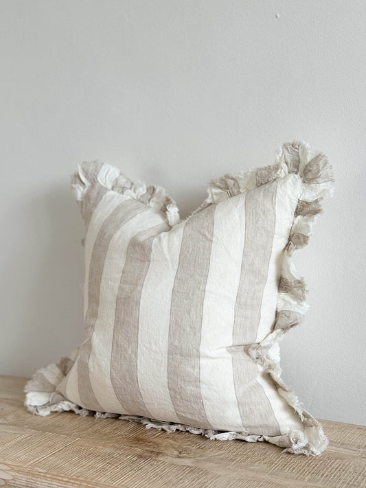 Wide Striped Natural Ruffle Cushion Cover