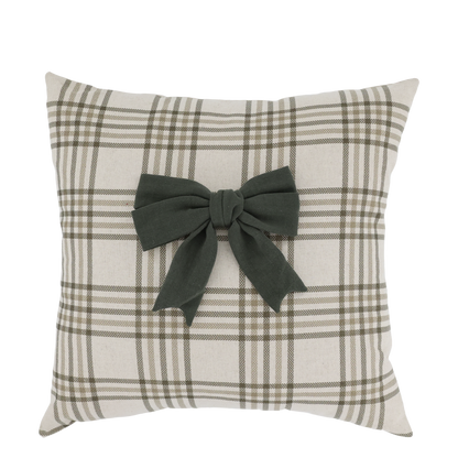 Green Checked Cushion Cover with Bow