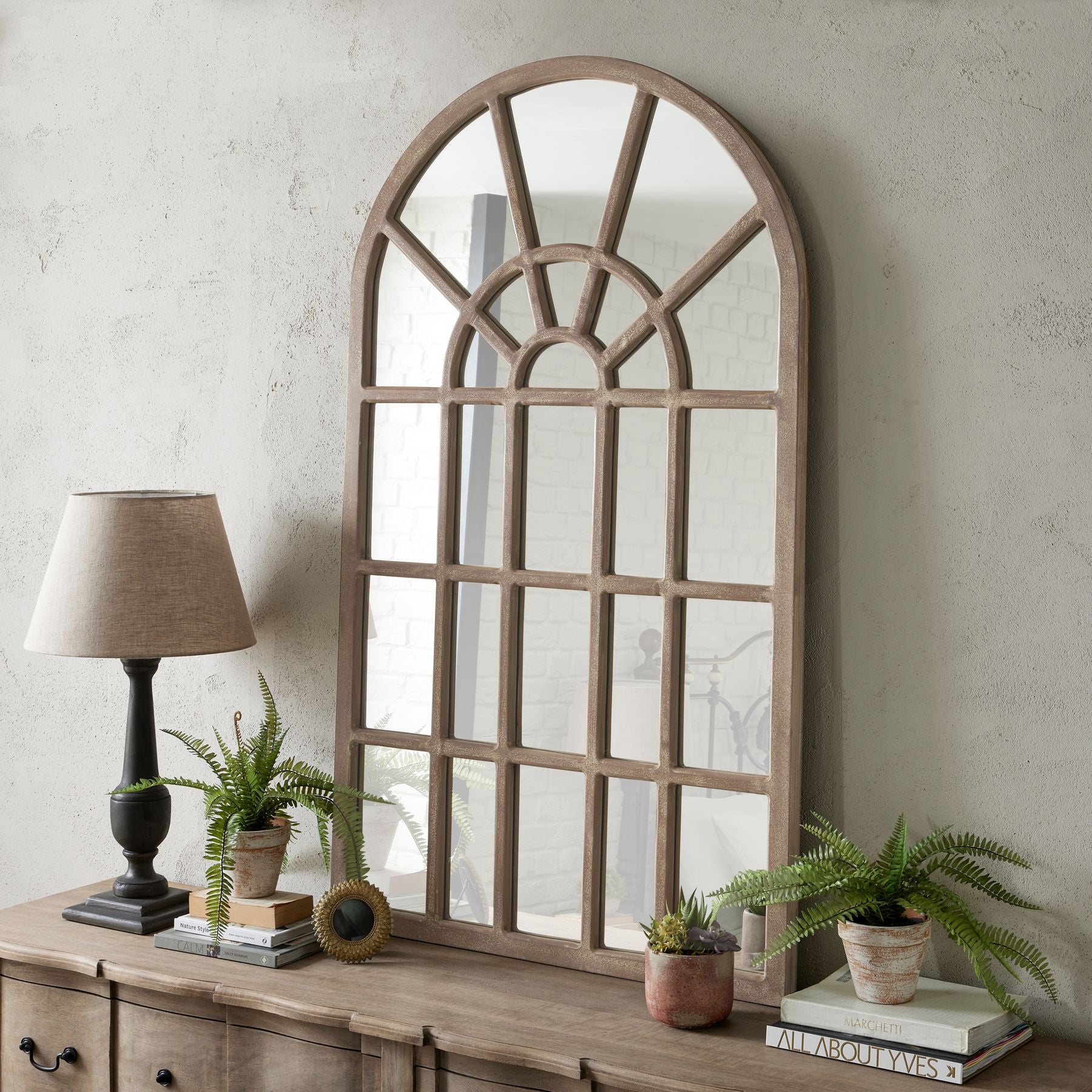Rustic Collection Arched Paned Wall Mirror