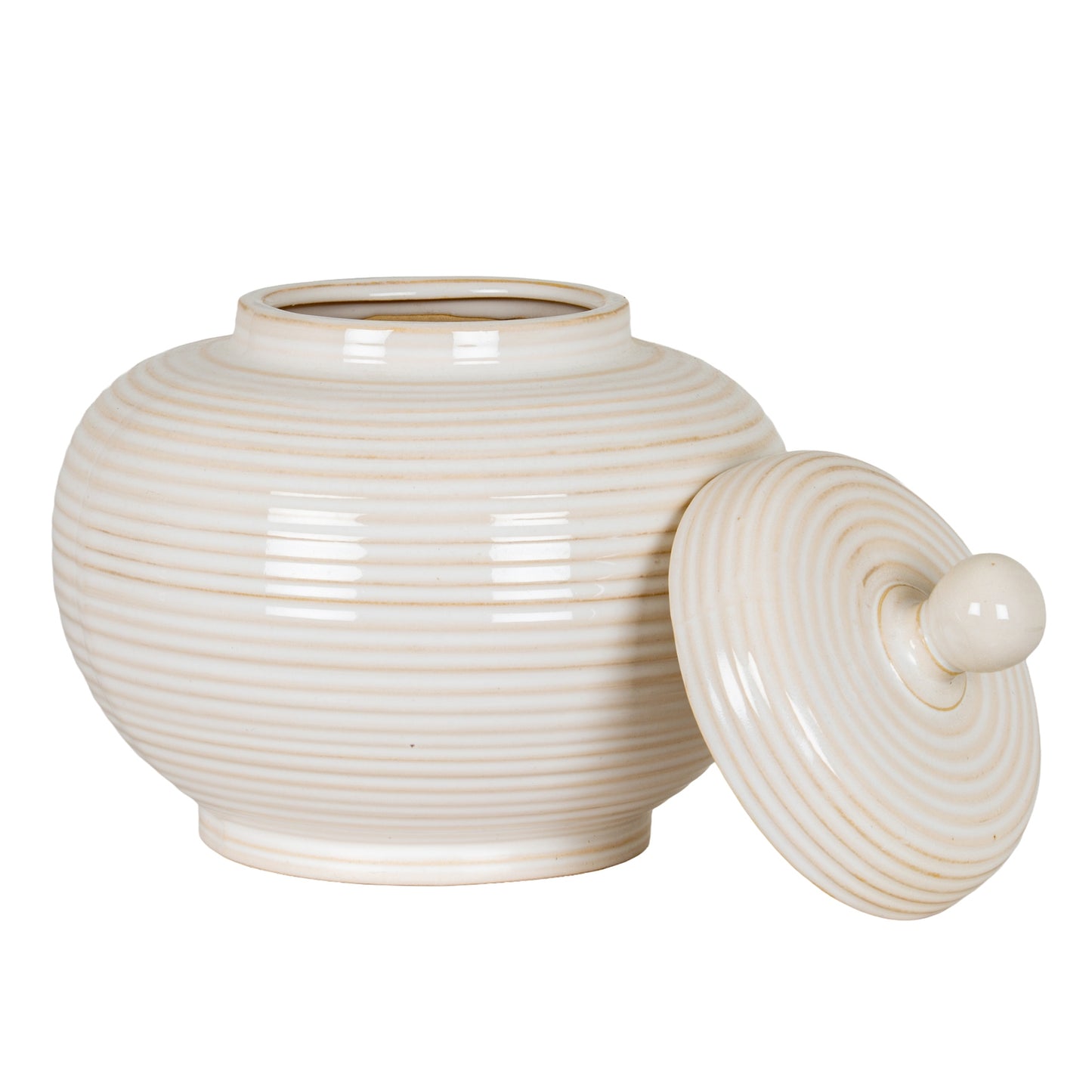 Cream Ribbed Lidded Jar