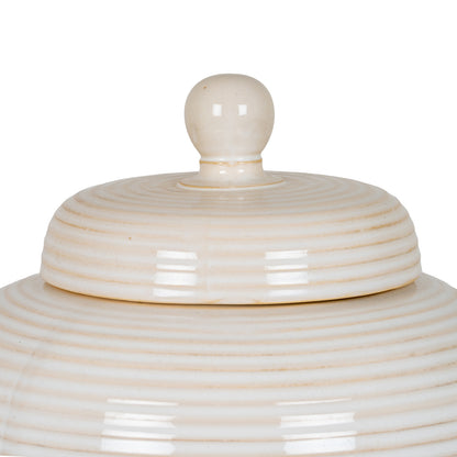 Cream Ribbed Lidded Jar
