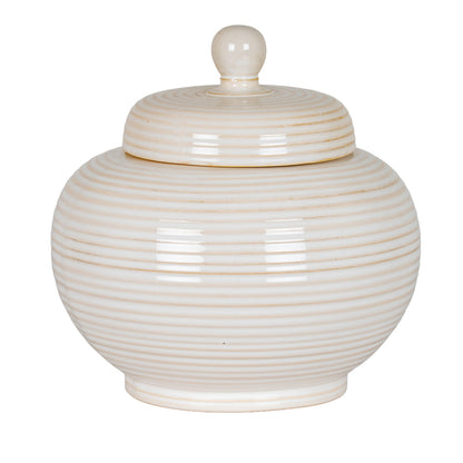 Cream Ribbed Lidded Jar