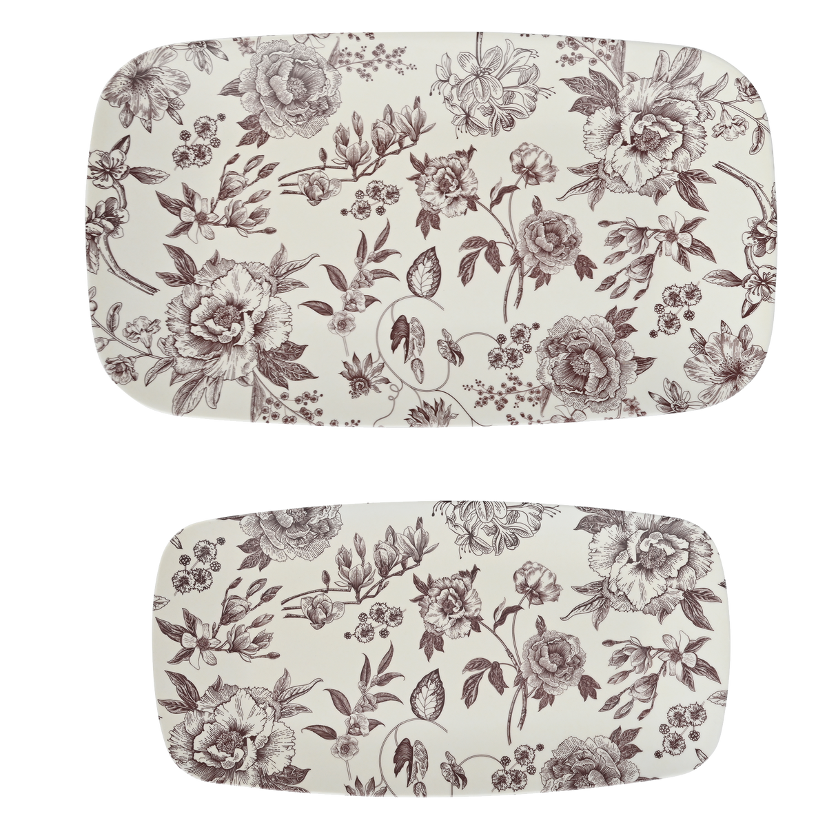 Brown Floral Stacking Melamine Tray - Set of 2