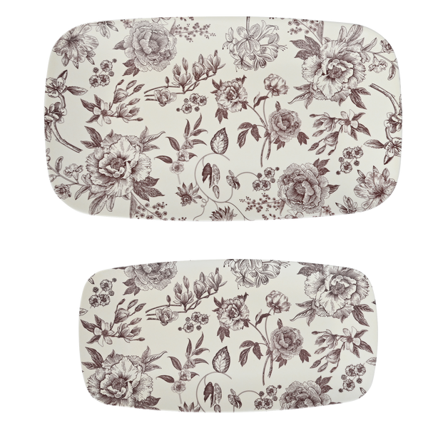 Brown Floral Stacking Melamine Tray - Set of 2