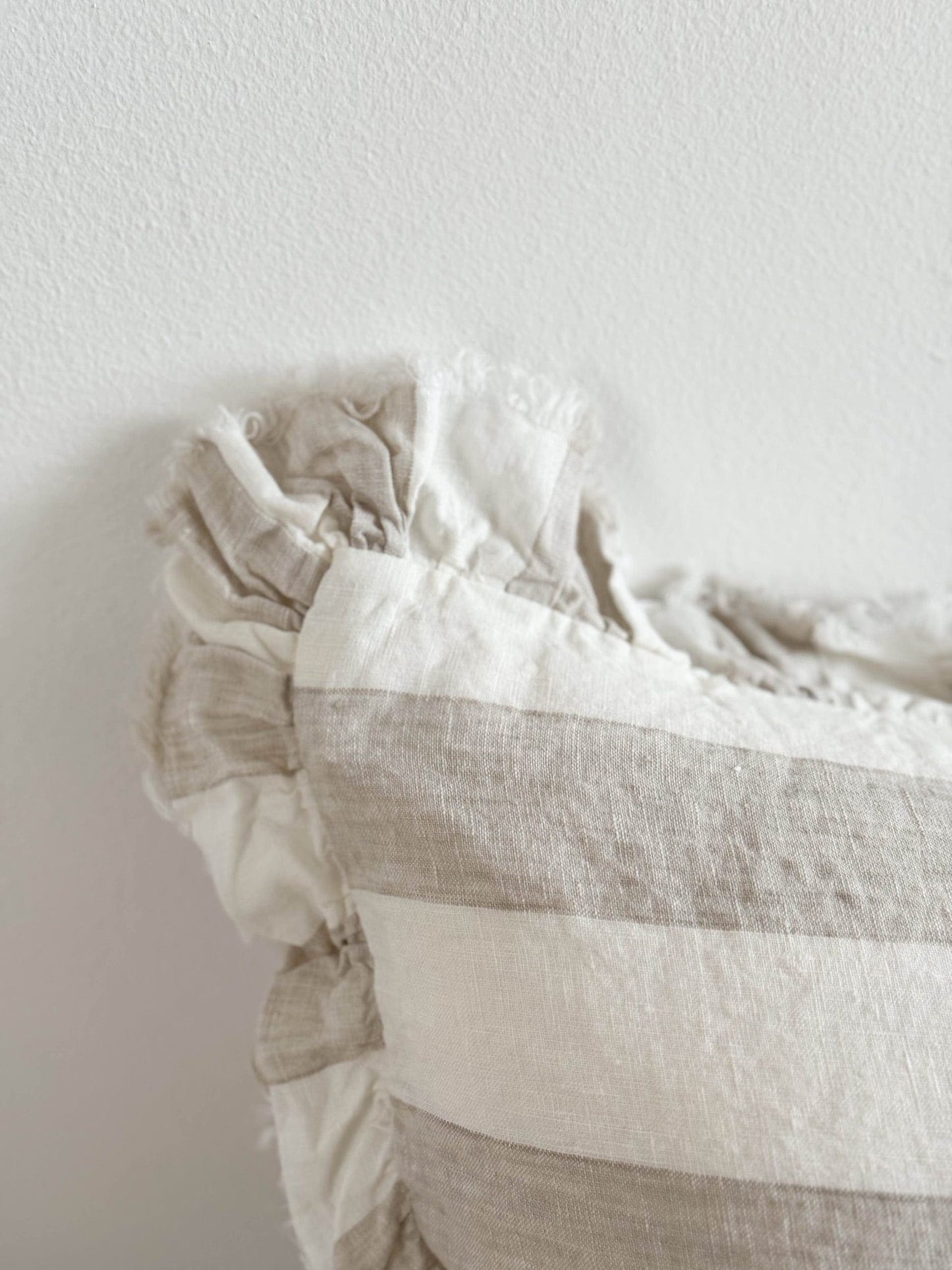 Wide Striped Natural Ruffle Cushion Cover