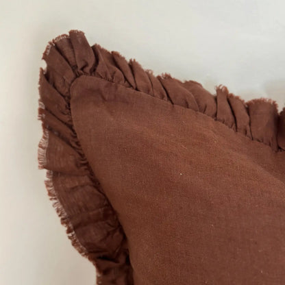 Large Dark Brown Ruffle Cushion Cover