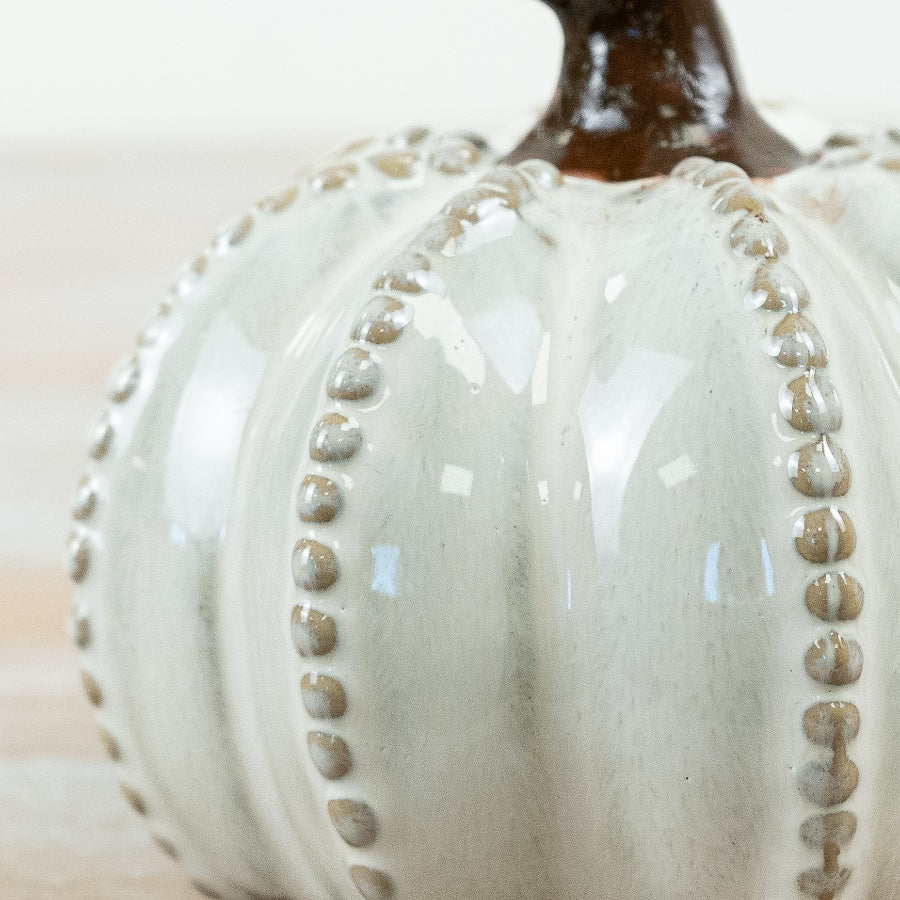 Set of 2 Beaded Ceramic Pumpkins