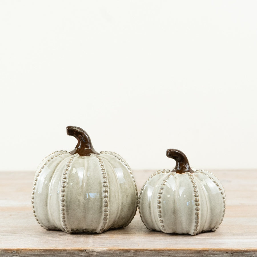 Set of 2 Beaded Ceramic Pumpkins