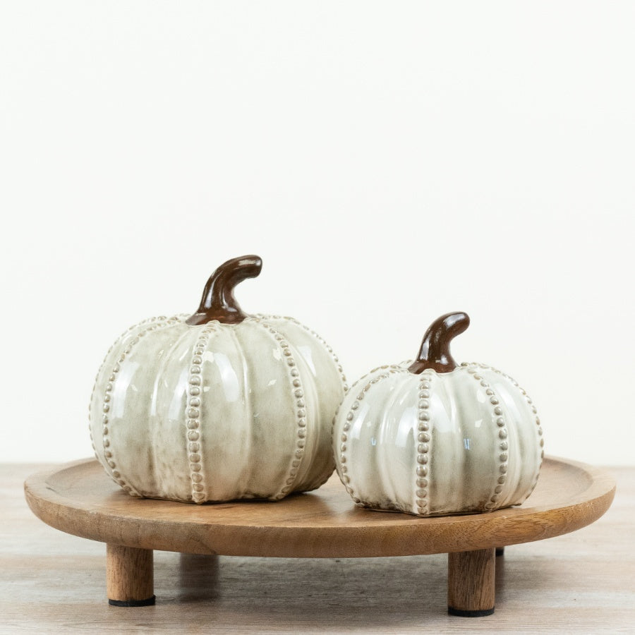 Set of 2 Beaded Ceramic Pumpkins