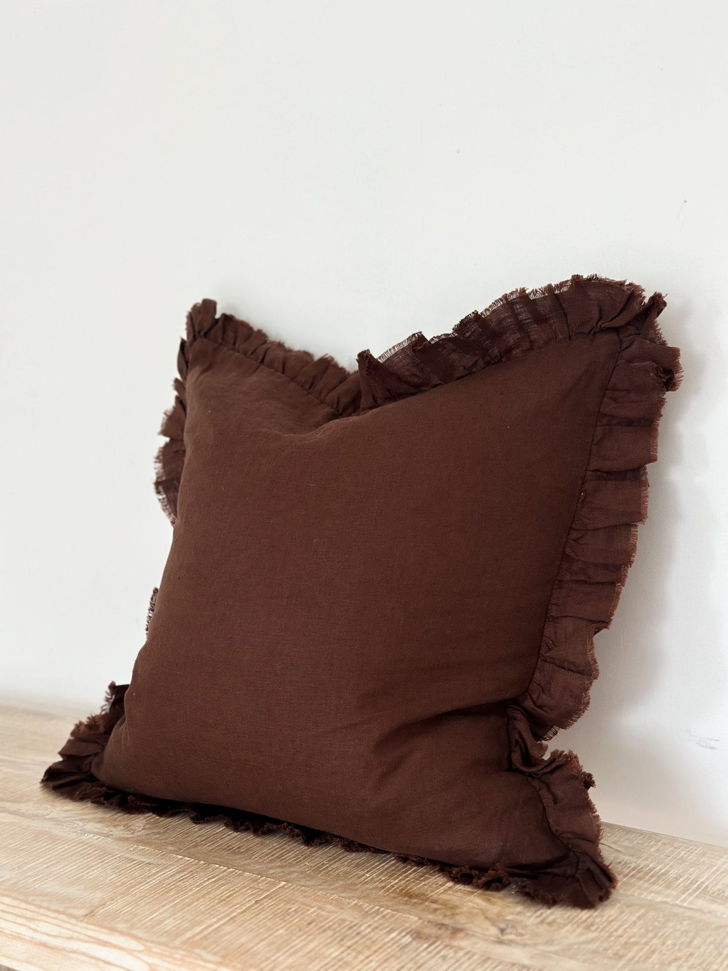 Large Dark Brown Ruffle Cushion Cover