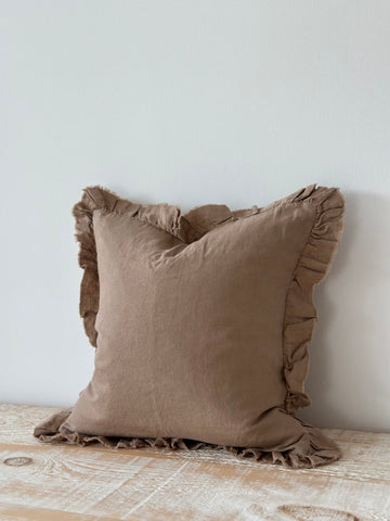 Large Coffee Brown Ruffle Cushion Cover