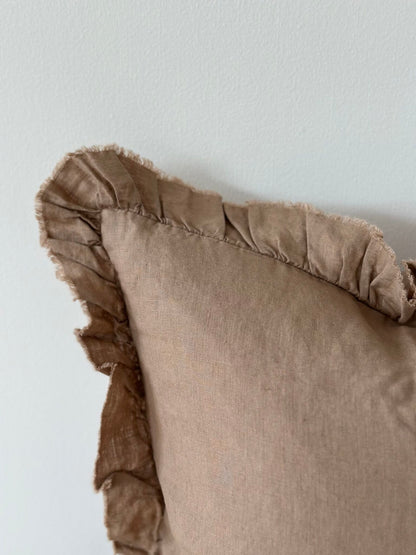 Coffee Brown Ruffle Cushion Cover