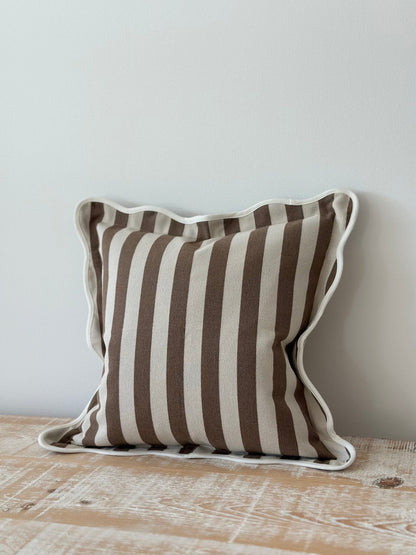 Brown Striped Scallop Edged Cushion Cover