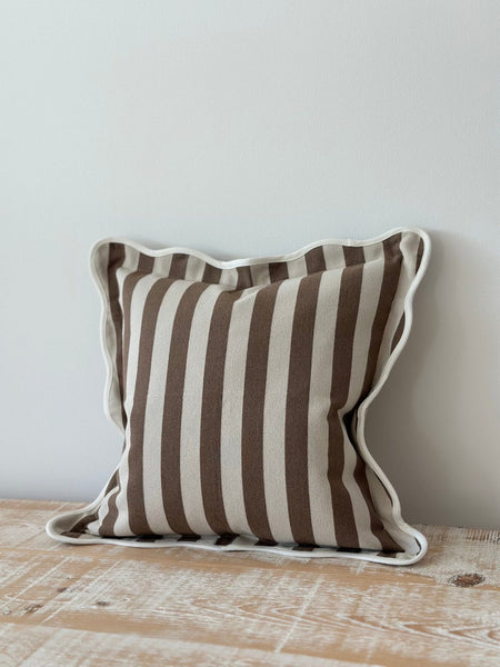 Brown Striped Scallop Edged Cushion Cover