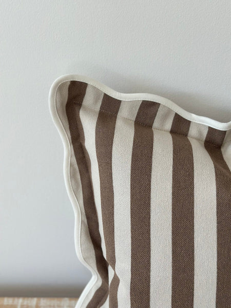 Brown Striped Scallop Edged Cushion Cover