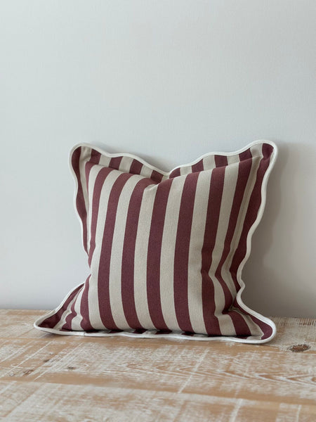 Plum Striped Scallop Edged Cushion Cover