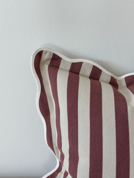 Plum Striped Scallop Edged Cushion Cover