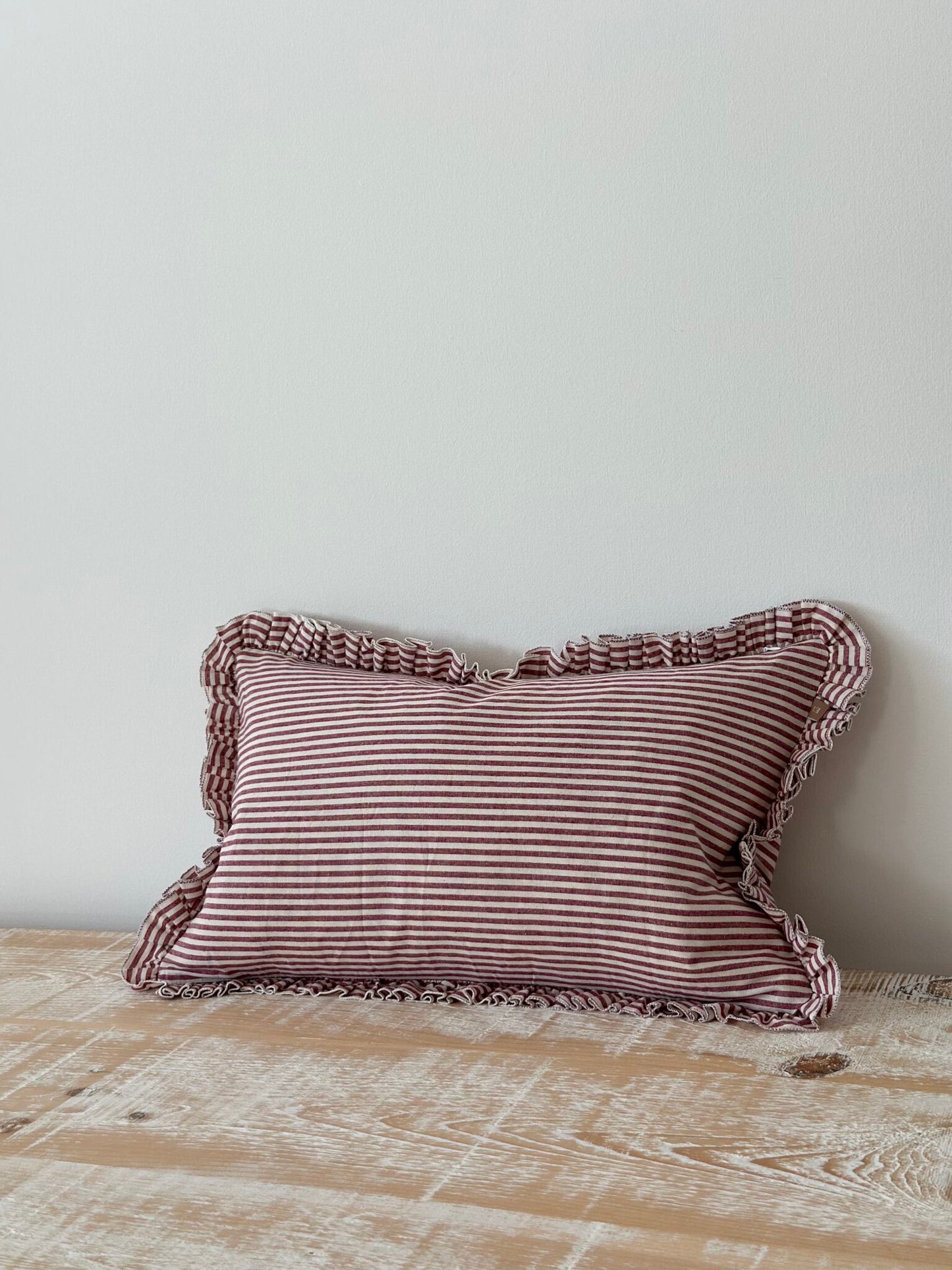 Burgundy Striped Ruffle Edged Cushion Cover