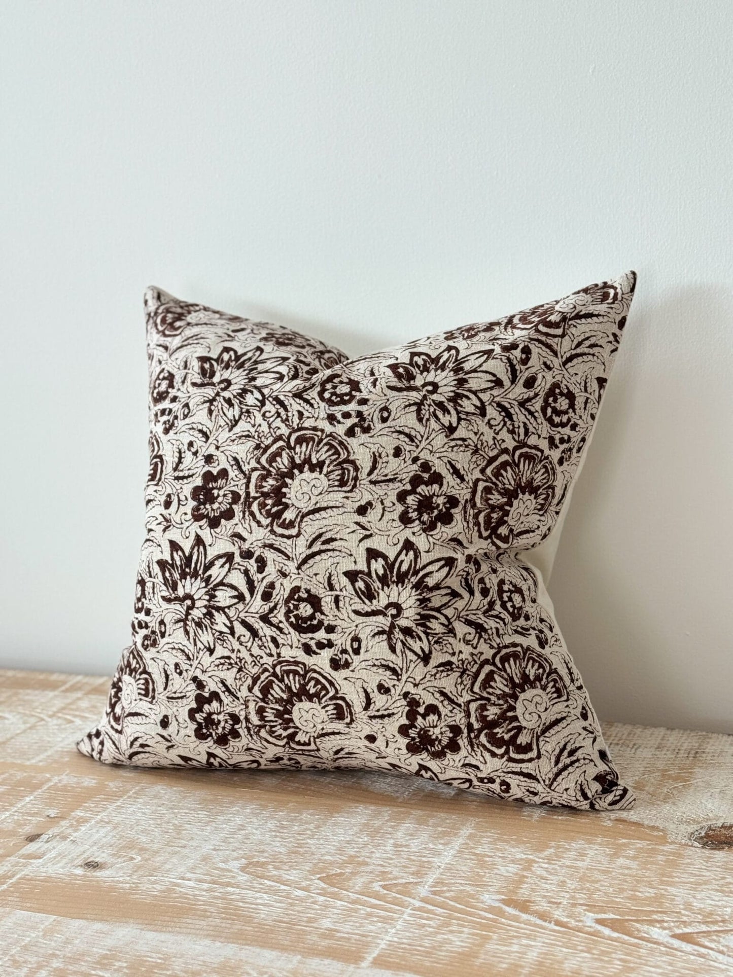 Dark Brown Vintage Floral Print Cushion Cover
