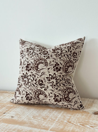Dark Brown Vintage Floral Print Cushion Cover