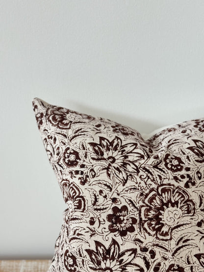 Dark Brown Vintage Floral Print Cushion Cover
